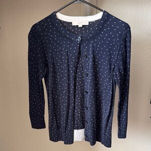 LOFT Navy Polka Dot Cardigan